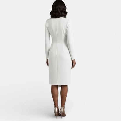 Vestido de Invitada de Boda Midi Elegante con Fruncido