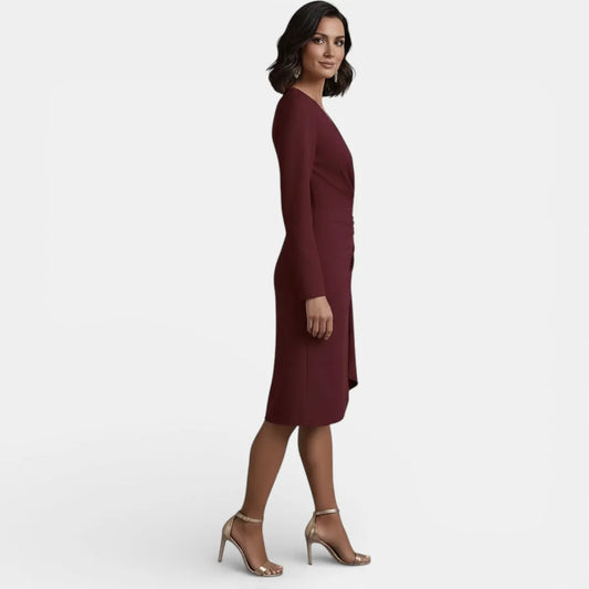 Vestido de Invitada de Boda Midi Elegante con Fruncido