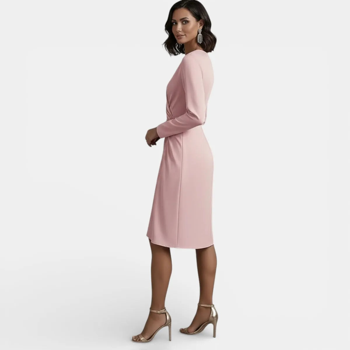 Vestido de Invitada de Boda Midi Elegante con Fruncido