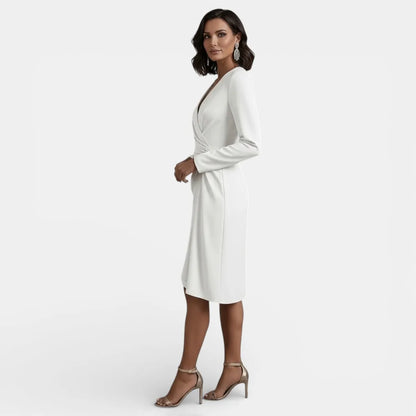 Vestido de Invitada de Boda Midi Elegante con Fruncido