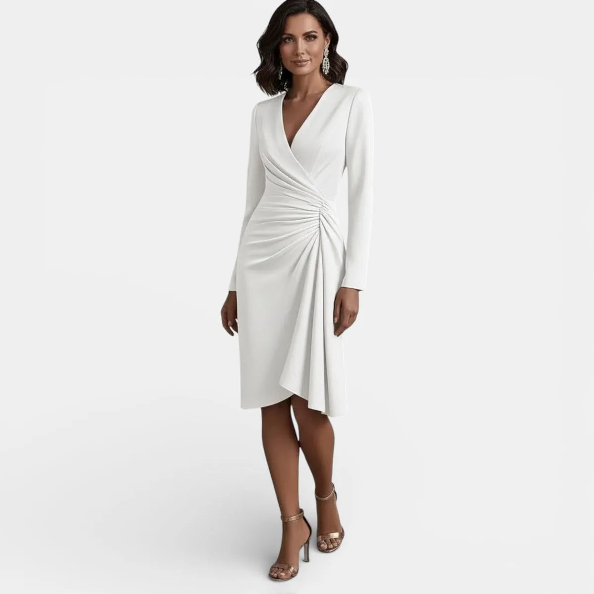 Vestido de Invitada de Boda Midi Elegante con Fruncido