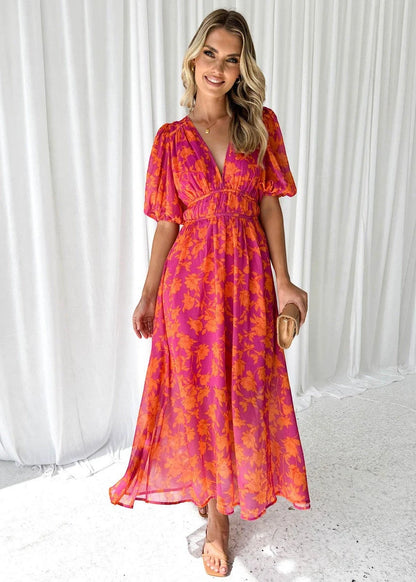 Vestido de Invitada de Boda Midi Elegante con Manga Abullonada