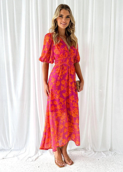 Vestido de Invitada de Boda Midi Elegante con Manga Abullonada