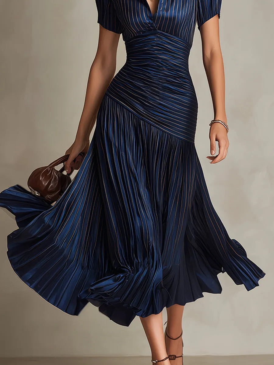 Vestido de Invitada de Boda Midi Elegante con Plisado