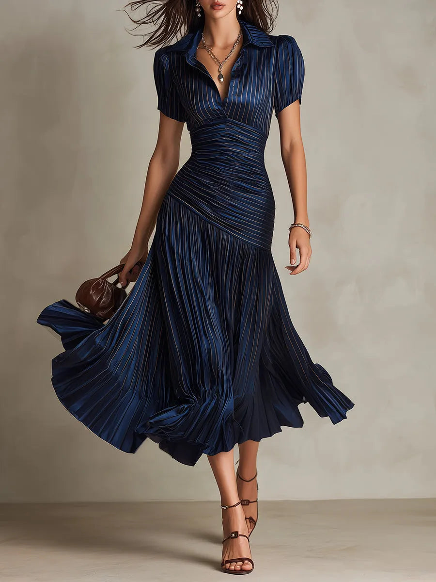 Vestido de Invitada de Boda Midi Elegante con Plisado
