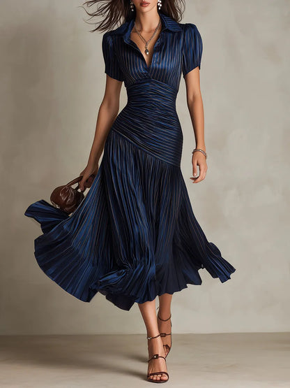 Vestido de Invitada de Boda Midi Elegante con Plisado