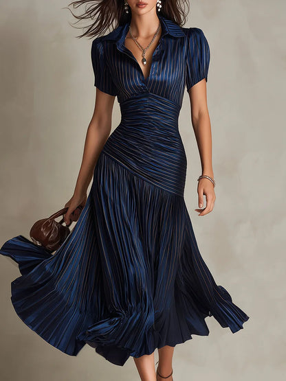 Vestido de Invitada de Boda Midi Elegante con Plisado