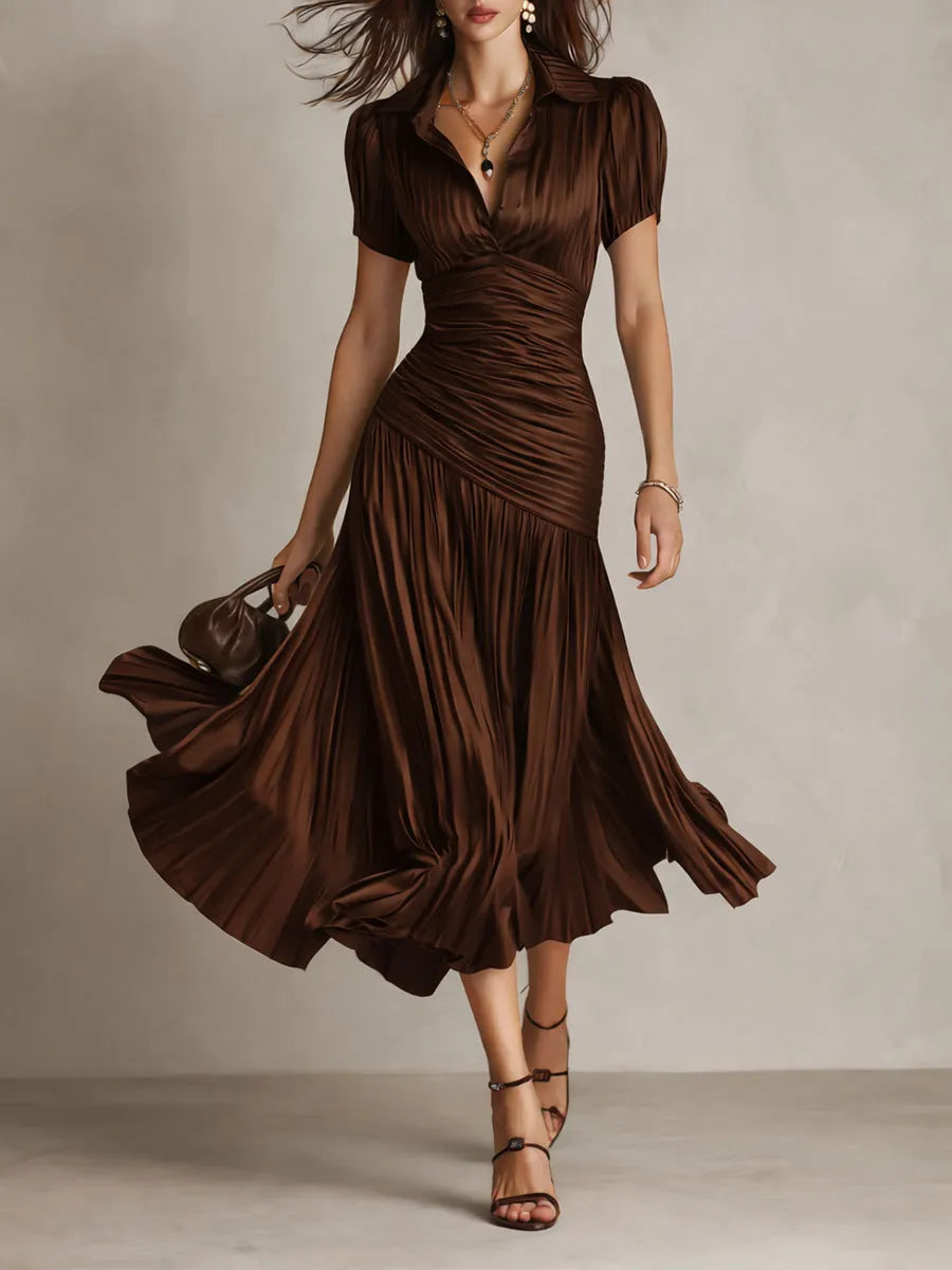 Vestido de Invitada de Boda Midi Elegante con Plisado