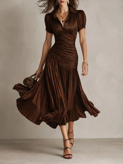 Vestido de Invitada de Boda Midi Elegante con Plisado