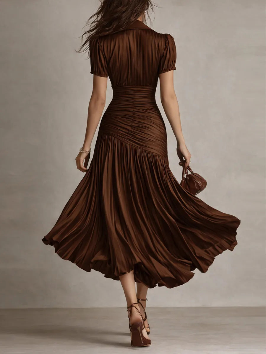Vestido de Invitada de Boda Midi Elegante con Plisado