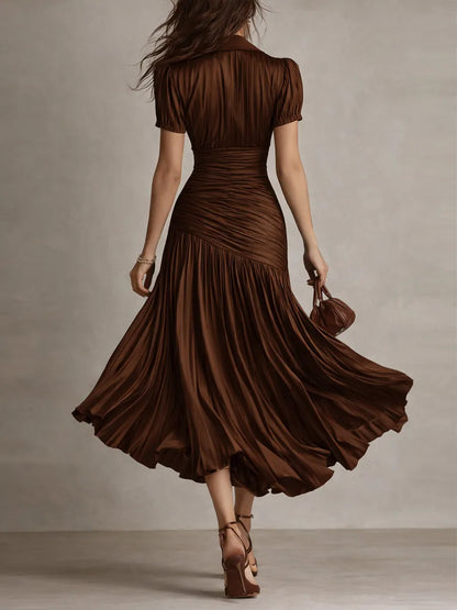 Vestido de Invitada de Boda Midi Elegante con Plisado