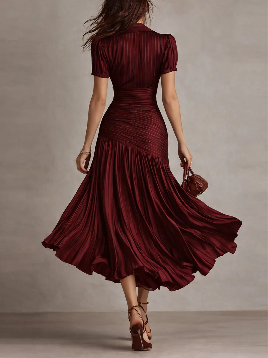 Vestido de Invitada de Boda Midi Elegante con Plisado