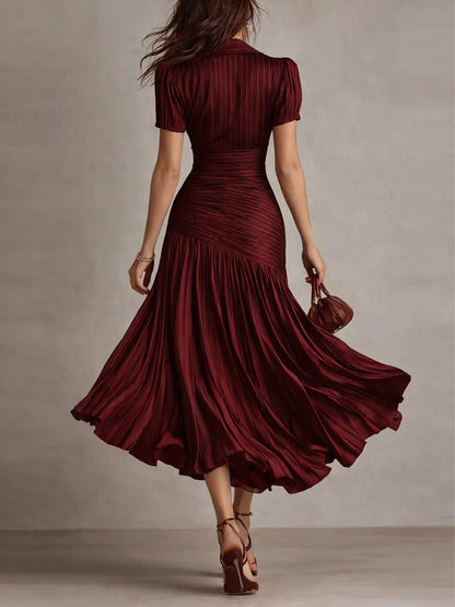Vestido de Invitada de Boda Midi Elegante con Plisado