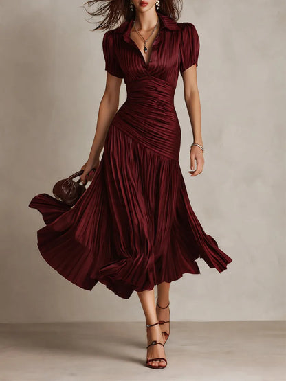Vestido de Invitada de Boda Midi Elegante con Plisado