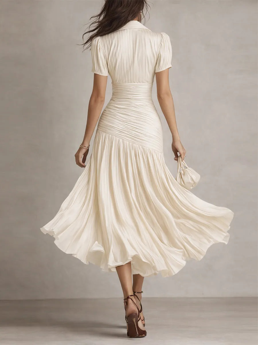 Vestido de Invitada de Boda Midi Elegante con Plisado