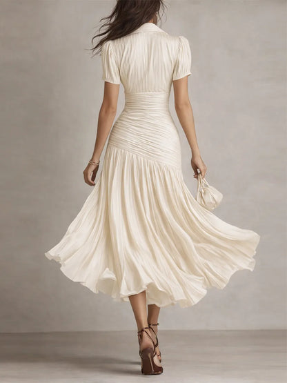 Vestido de Invitada de Boda Midi Elegante con Plisado