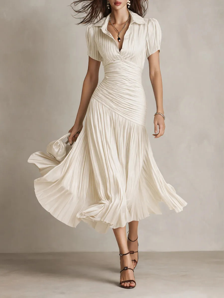 Vestido de Invitada de Boda Midi Elegante con Plisado