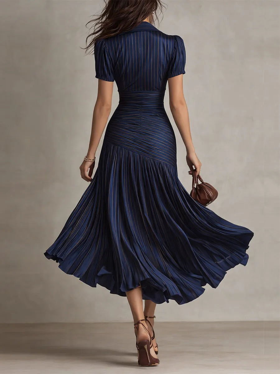 Vestido de Invitada de Boda Midi Elegante con Plisado