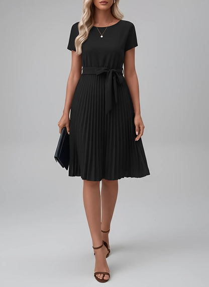 Vestido de Invitada de Boda Midi Elegante con Plisado y Cinturón