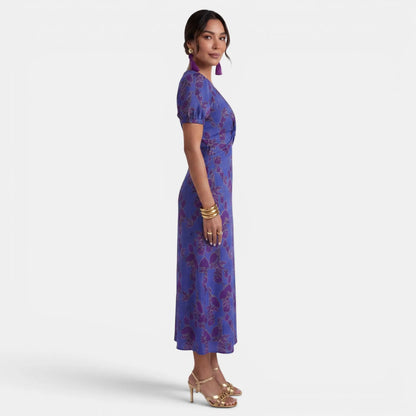 Vestido de Invitada de Boda Midi Elegante de Flores con Manga Corta