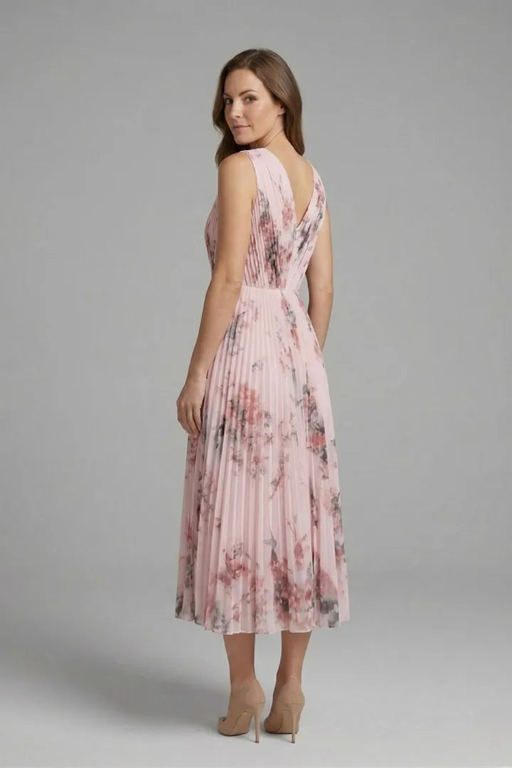 Vestido de Invitada de Boda Midi Elegante de Flores con Plisado