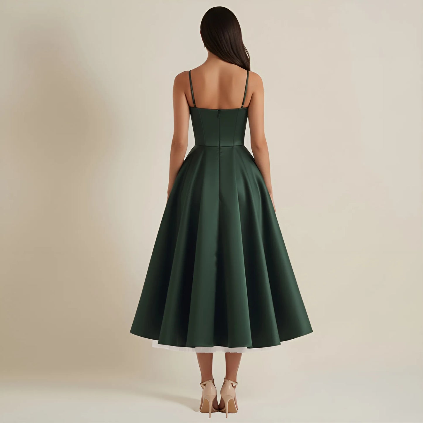 Vestido de Invitada de Boda Midi Elegante de Verano con Tirantes