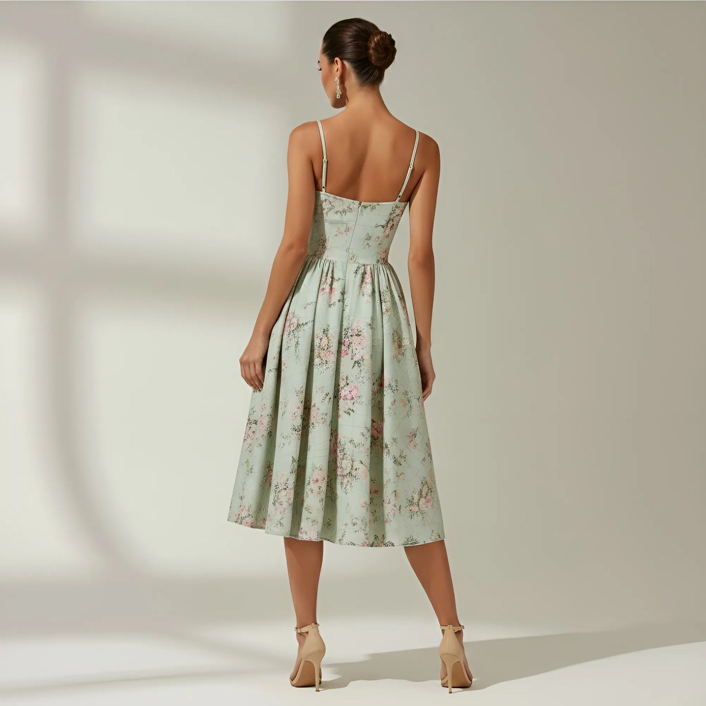 Vestido de Invitada de Boda Midi Elegante de Verano con Tirantes