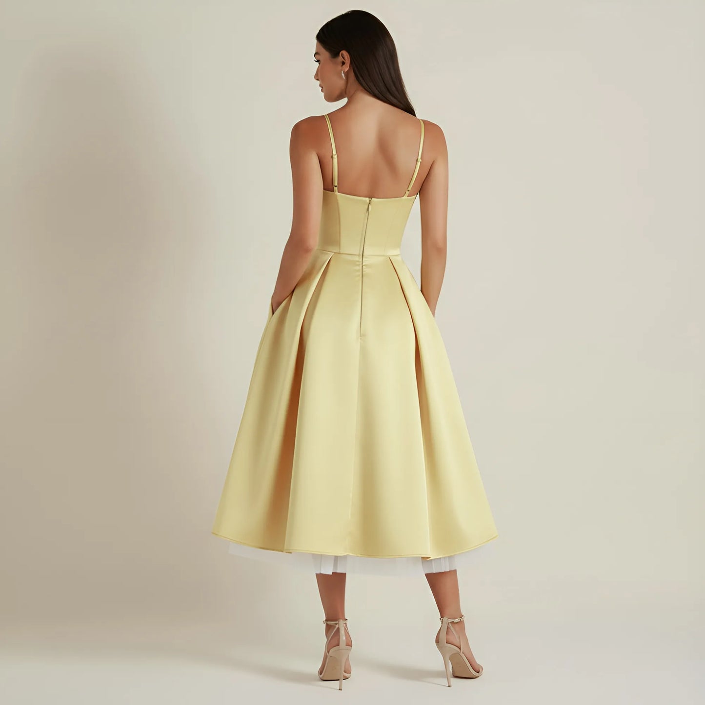 Vestido de Invitada de Boda Midi Elegante de Verano con Tirantes