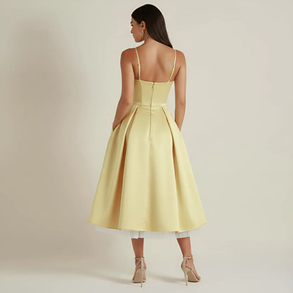 Vestido de Invitada de Boda Midi Elegante de Verano con Tirantes