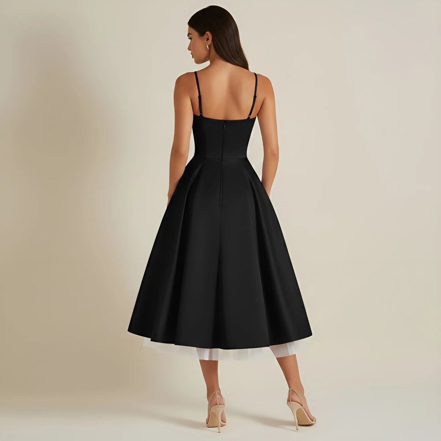 Vestido de Invitada de Boda Midi Elegante de Verano con Tirantes
