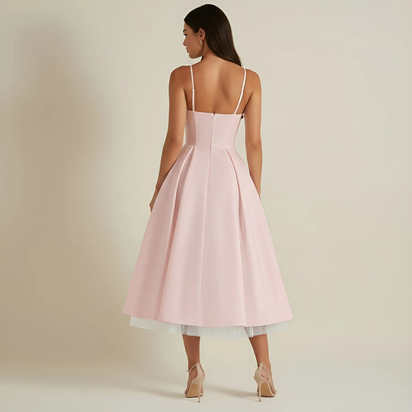 Vestido de Invitada de Boda Midi Elegante de Verano con Tirantes