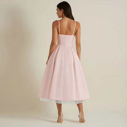 Vestido de Invitada de Boda Midi Elegante de Verano con Tirantes