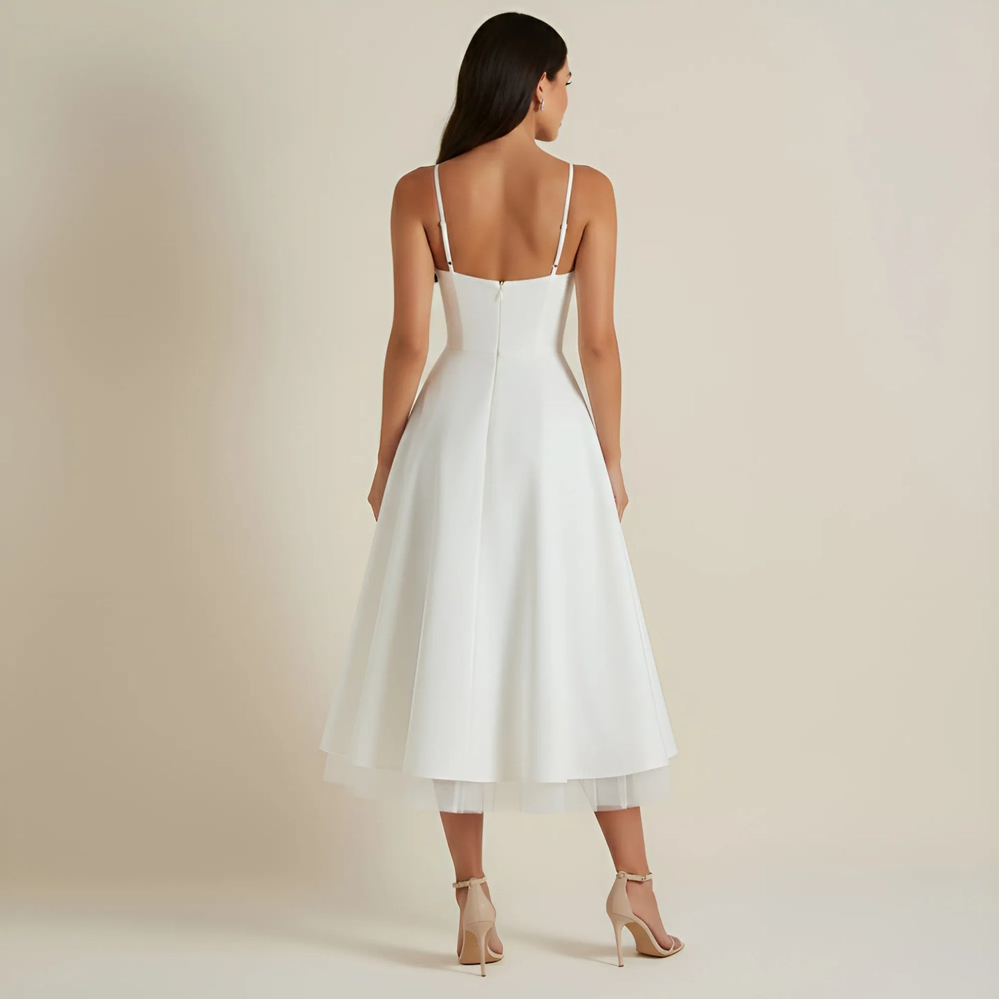 Vestido de Invitada de Boda Midi Elegante de Verano con Tirantes