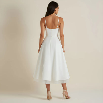 Vestido de Invitada de Boda Midi Elegante de Verano con Tirantes