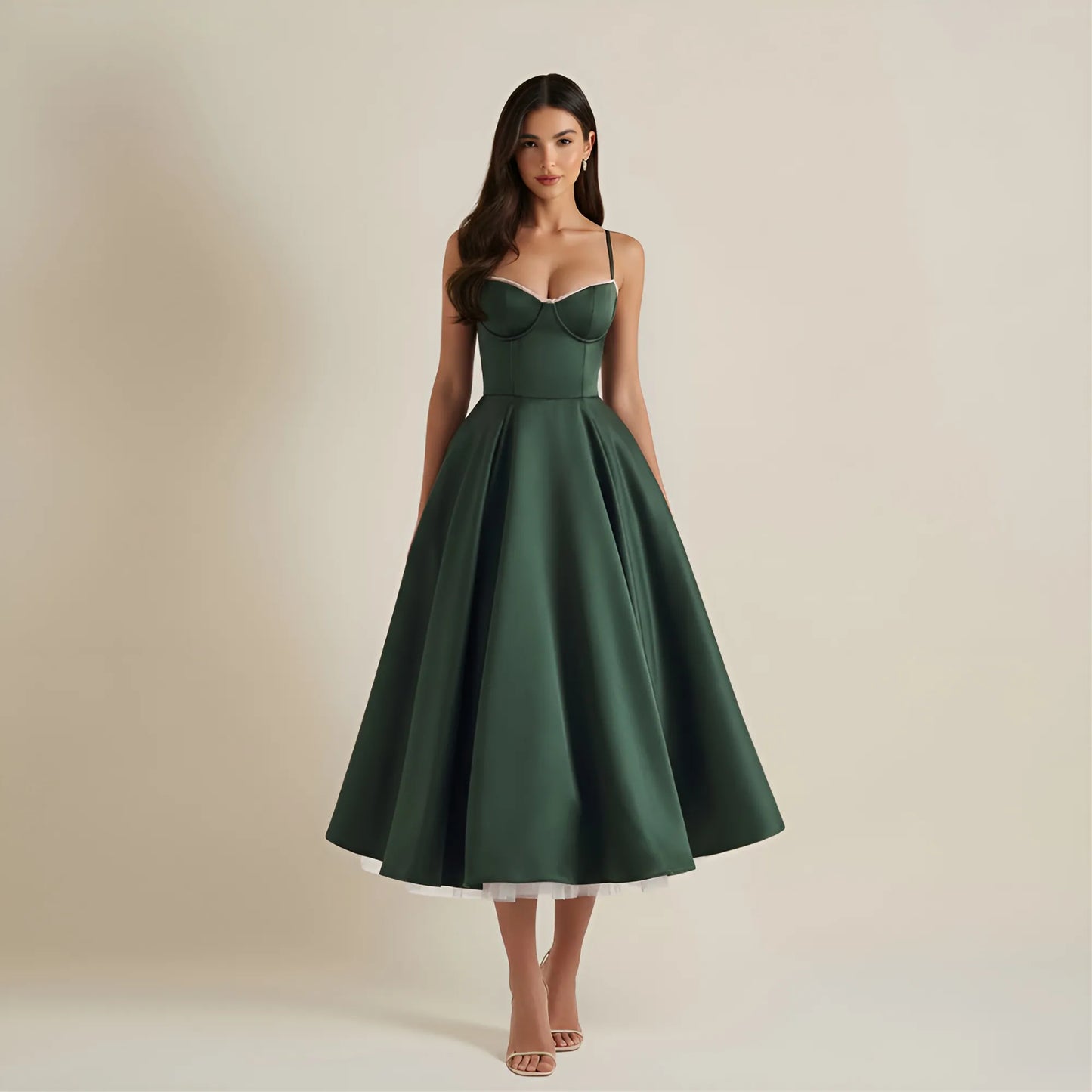 Vestido de Invitada de Boda Midi Elegante de Verano con Tirantes