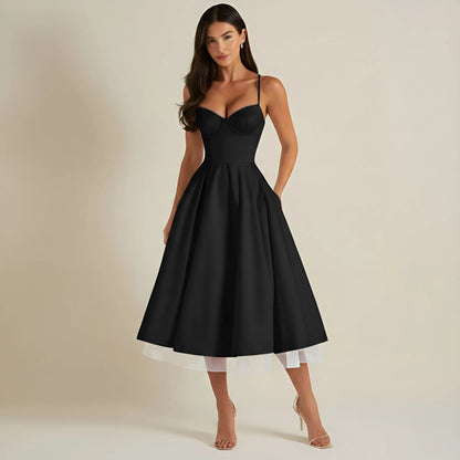 Vestido de Invitada de Boda Midi Elegante de Verano con Tirantes