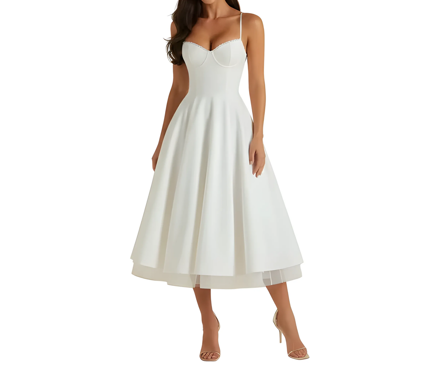 Vestido de Invitada de Boda Midi Elegante de Verano con Tirantes
