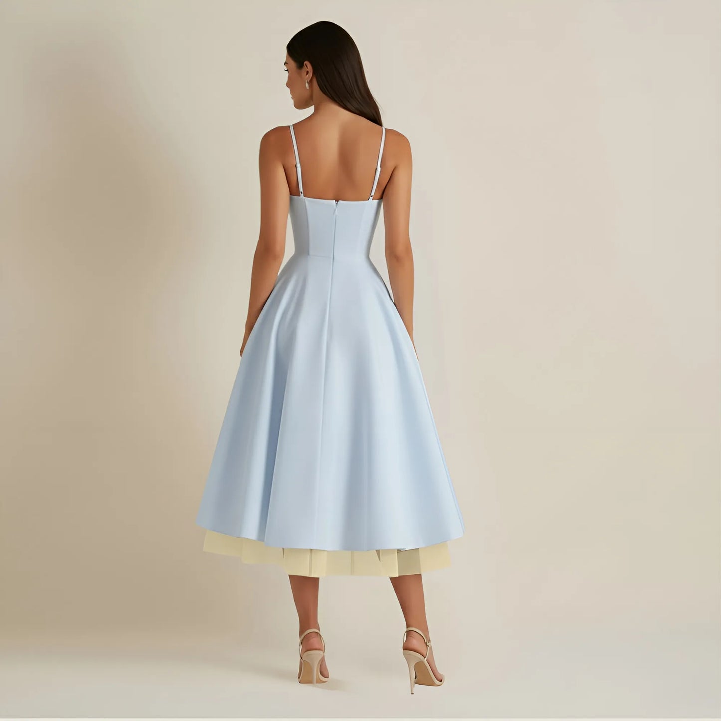 Vestido de Invitada de Boda Midi Elegante de Verano con Tirantes