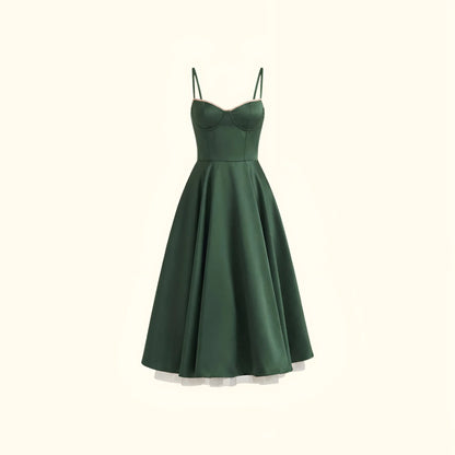 Vestido de Invitada de Boda Midi Elegante de Verano con Tirantes