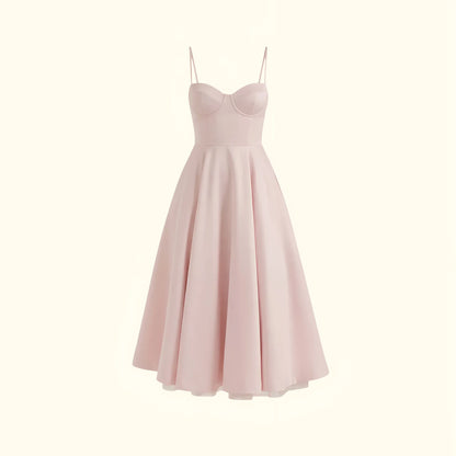 Vestido de Invitada de Boda Midi Elegante de Verano con Tirantes