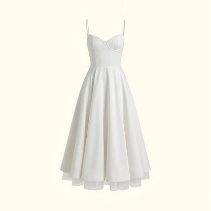 Vestido de Invitada de Boda Midi Elegante de Verano con Tirantes
