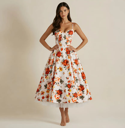 Vestido de Invitada de Boda Midi Elegante de Verano con Tirantes
