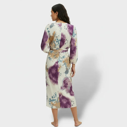 Vestido de Invitada de Boda Midi Estampado con Manga Abullonada