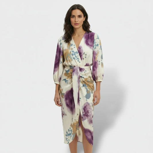 Vestido de Invitada de Boda Midi Estampado con Manga Abullonada