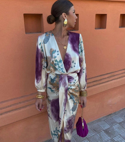 Vestido de Invitada de Boda Midi Estampado con Manga Larga