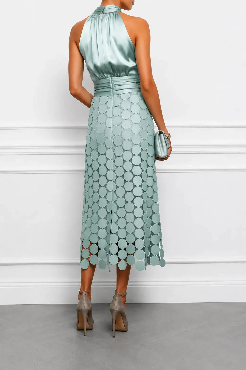 Vestido de Invitada de Boda Midi Formal Elegante con Cuello Halter