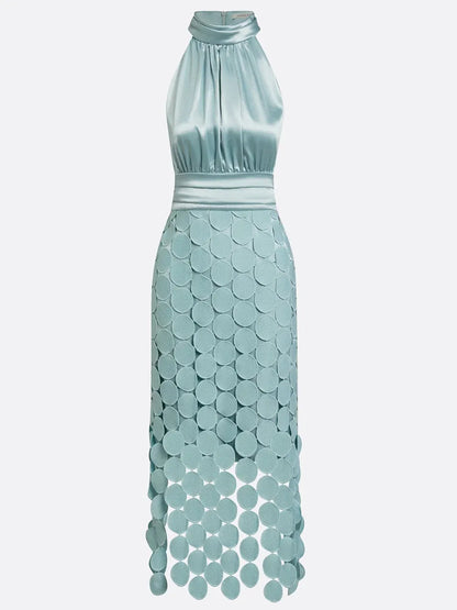 Vestido de Invitada de Boda Midi Formal Elegante con Cuello Halter