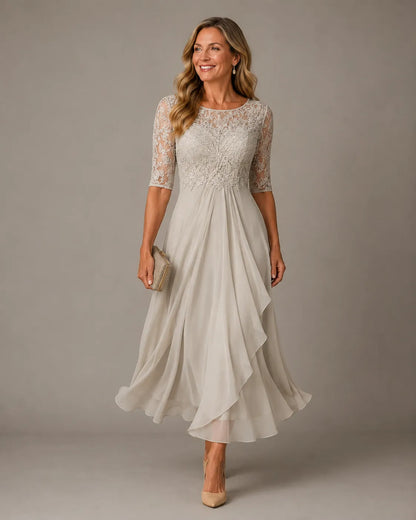 Vestido de Invitada de Boda Midi Formal Elegante con Plisado