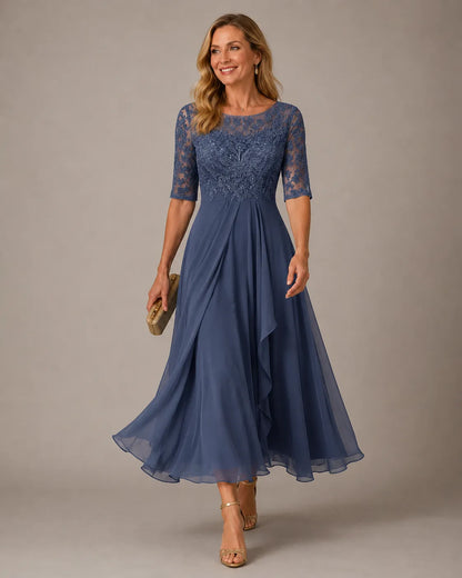 Vestido de Invitada de Boda Midi Formal Elegante con Plisado