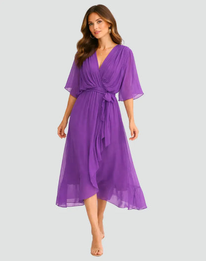 Vestido de Invitada de Boda Midi Formal Fluido con Volantes